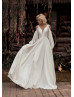 Ivory Satin Lace V Back Sexy Wedding Dress